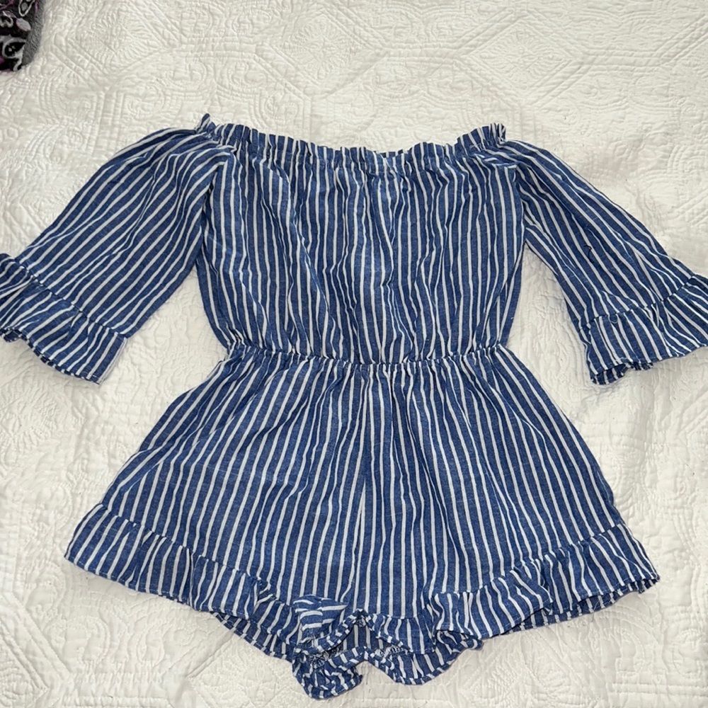 Blue off the shoulder romper